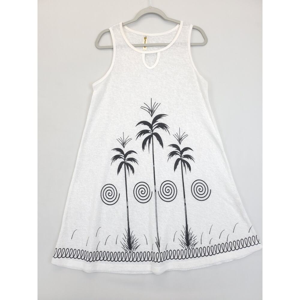 Shoreline Midi Tank Sheer Dress Gauzy Palm Tree Women‎ S / M White Black Beachy